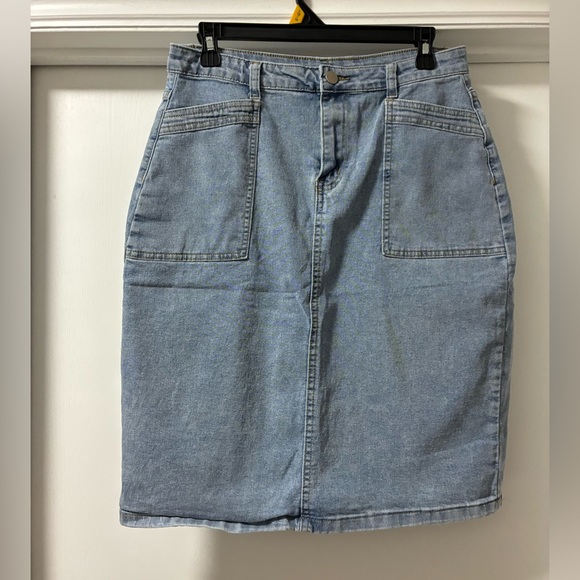 Polagram Dresses & Skirts - Polagram Light Blue Denim Pencil Skirt with Front Patch Pockets